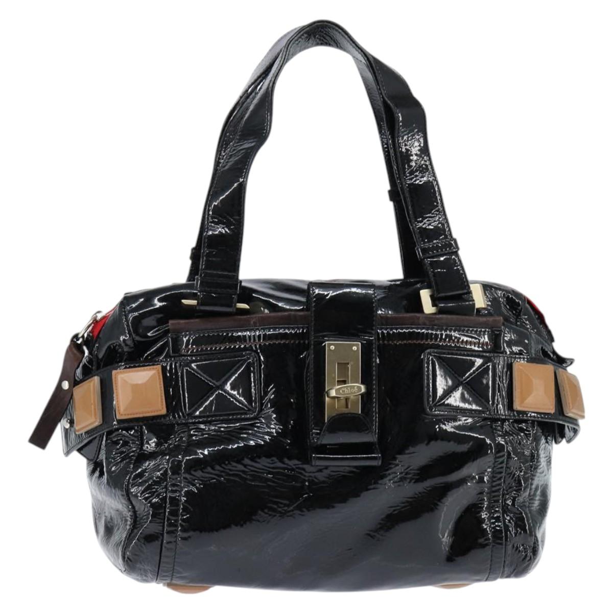 Chloe Audra Tote Bag Enamel Black Gold Auth BA7069