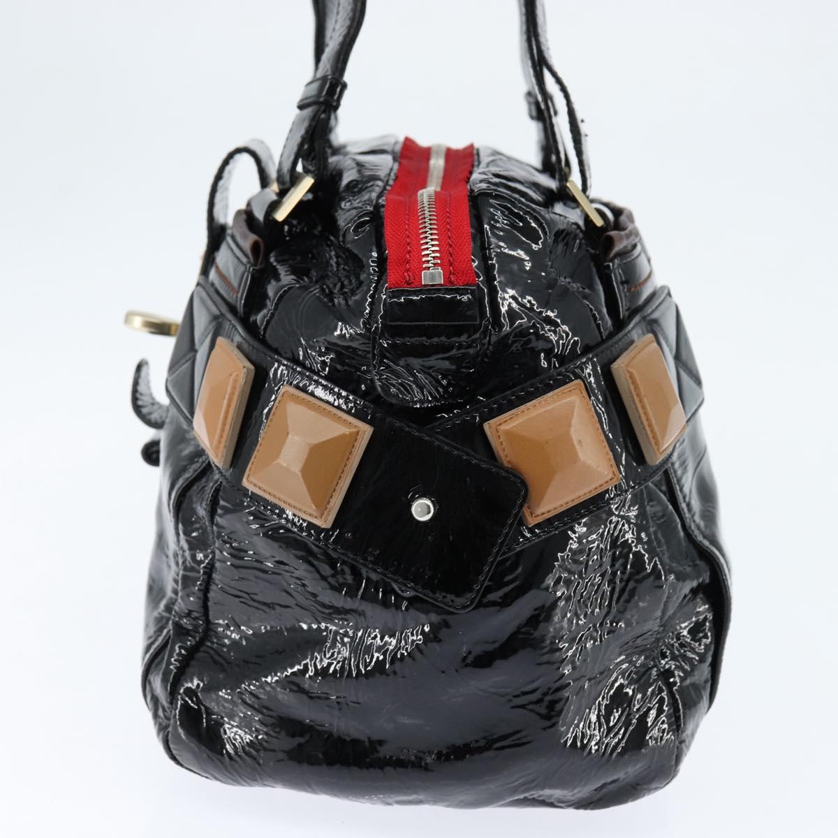 Chloe Audra Tote Bag Enamel Black Gold Auth BA7069