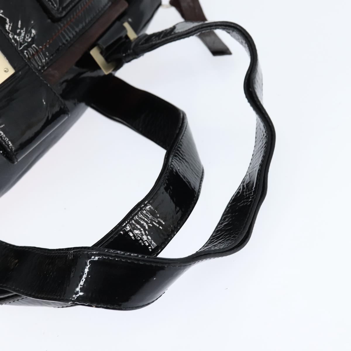 Chloe Audra Tote Bag Enamel Black Gold Auth BA7069