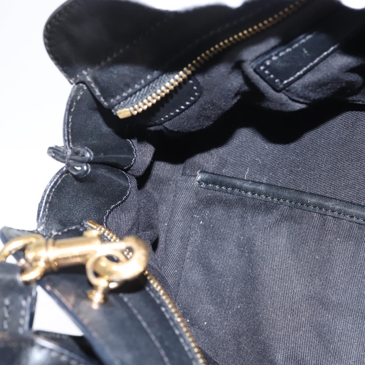 Chloe Alice Hand Bag Leather 2way Black Gold Auth BA7070