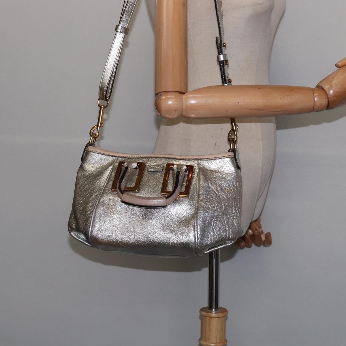 Chloe Etel Hand Bag Leather 2way Silver Gold Auth BA7071