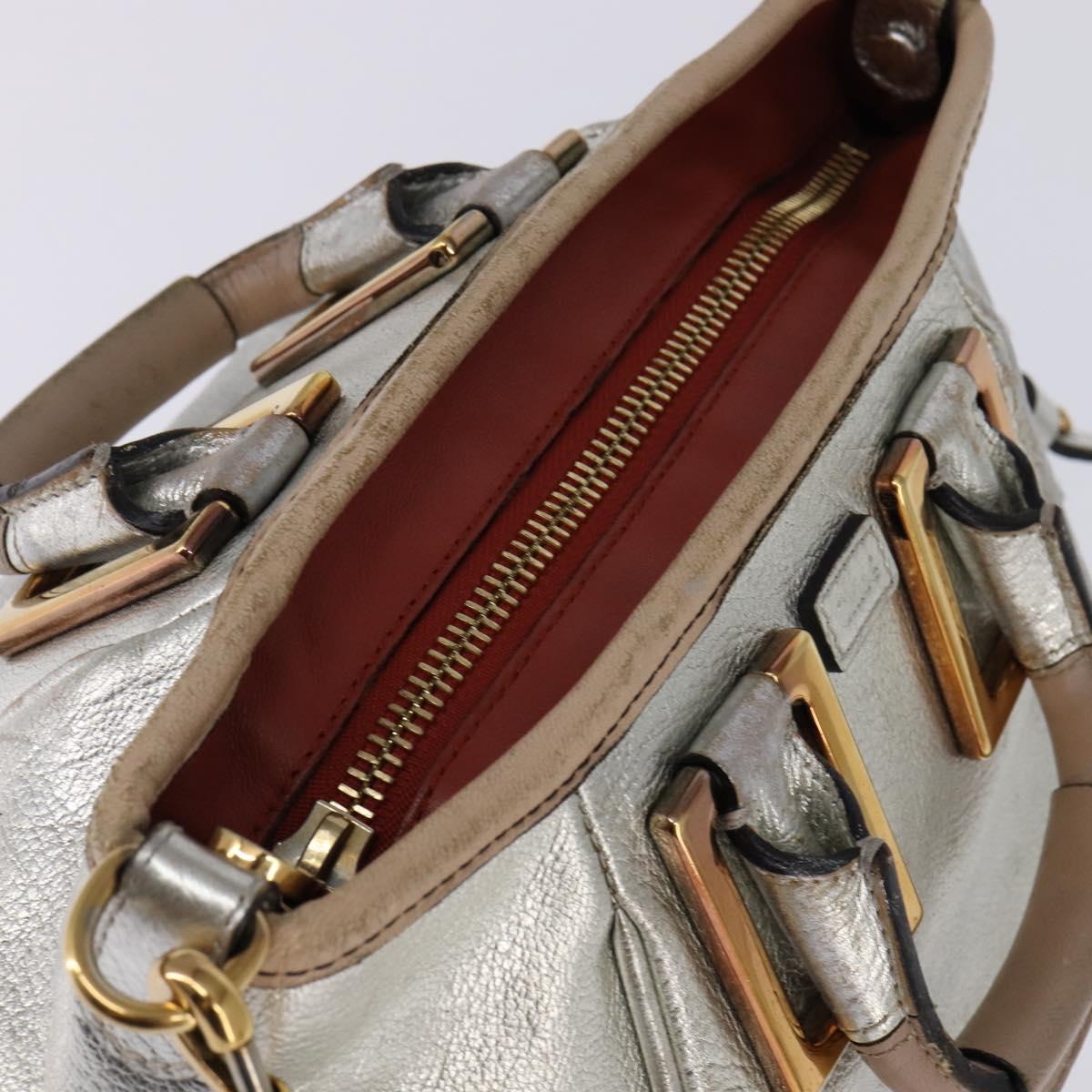 Chloe Etel Hand Bag Leather 2way Silver Gold Auth BA7071