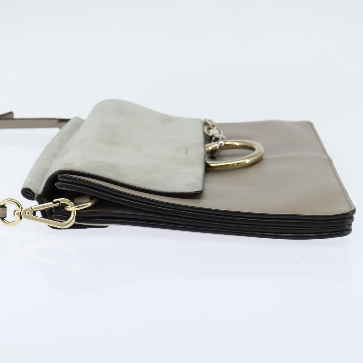 Chloe Fay Shoulder Bag Suede Leather Gray Gold Auth BA7076
