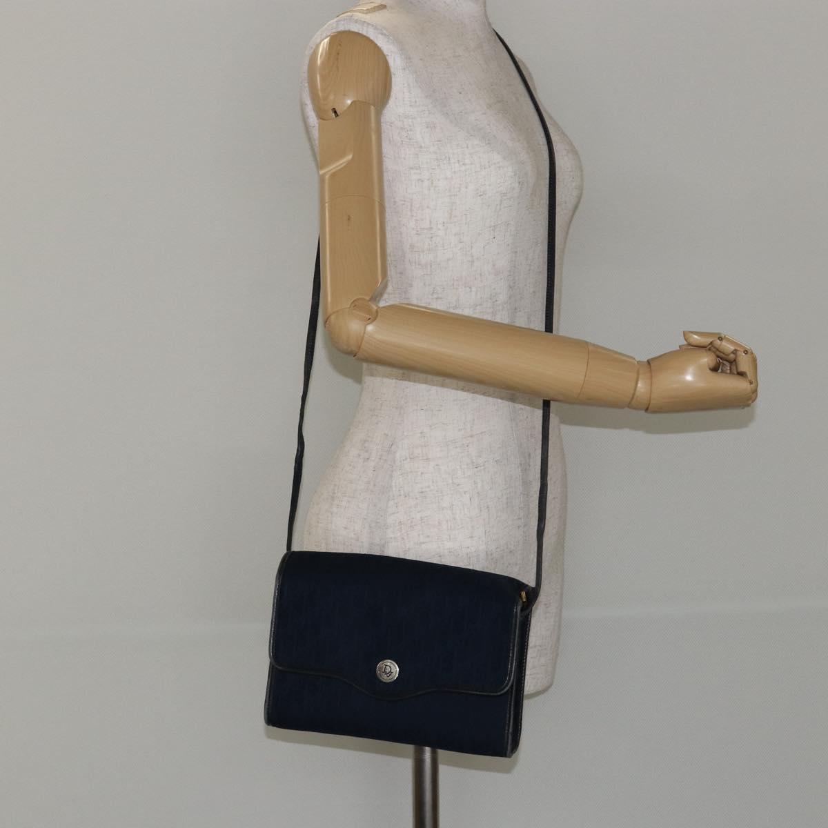 Christian Dior Trotter Canvas Shoulder Bag Navy Gold Auth BA7078