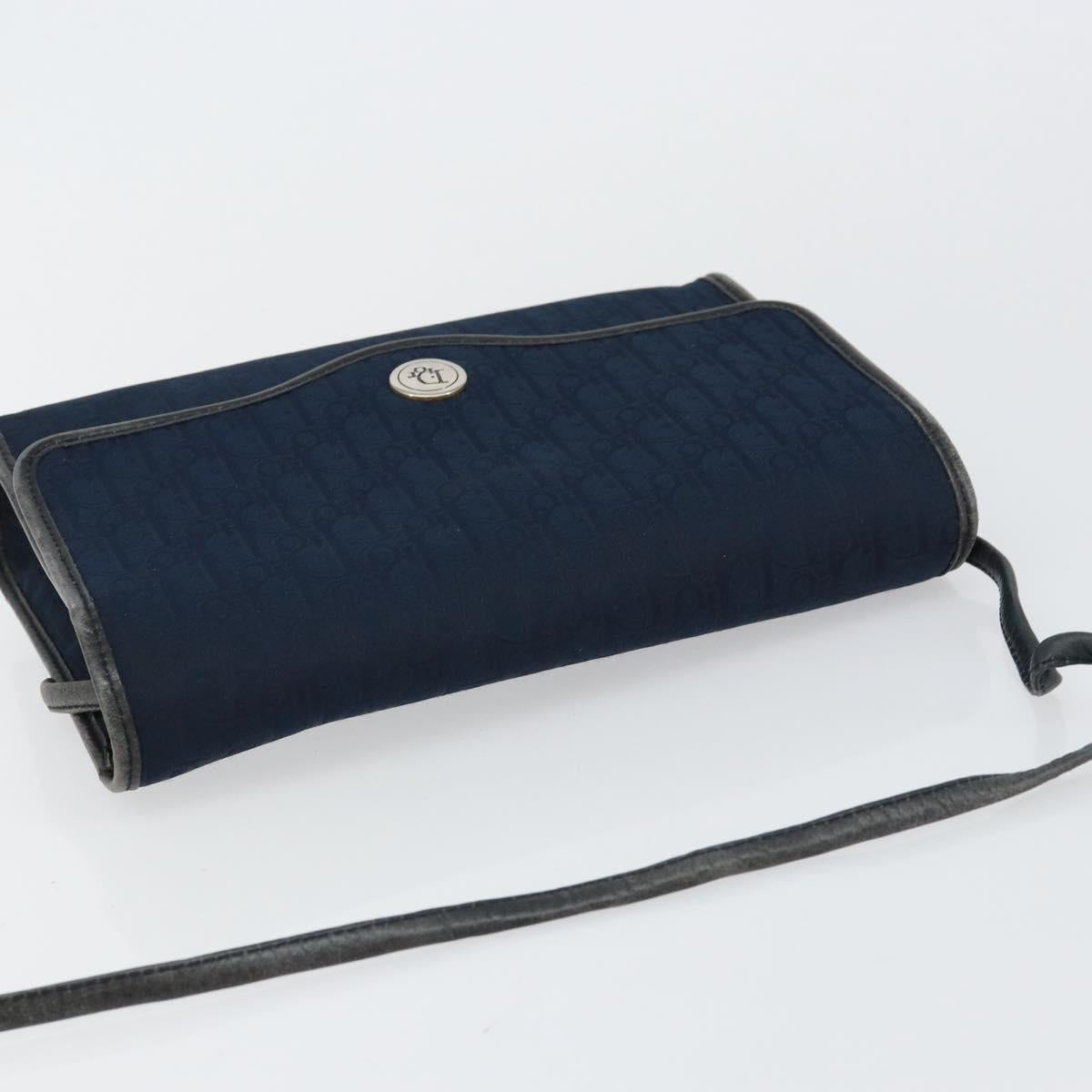 Christian Dior Trotter Canvas Shoulder Bag Navy Gold Auth BA7078