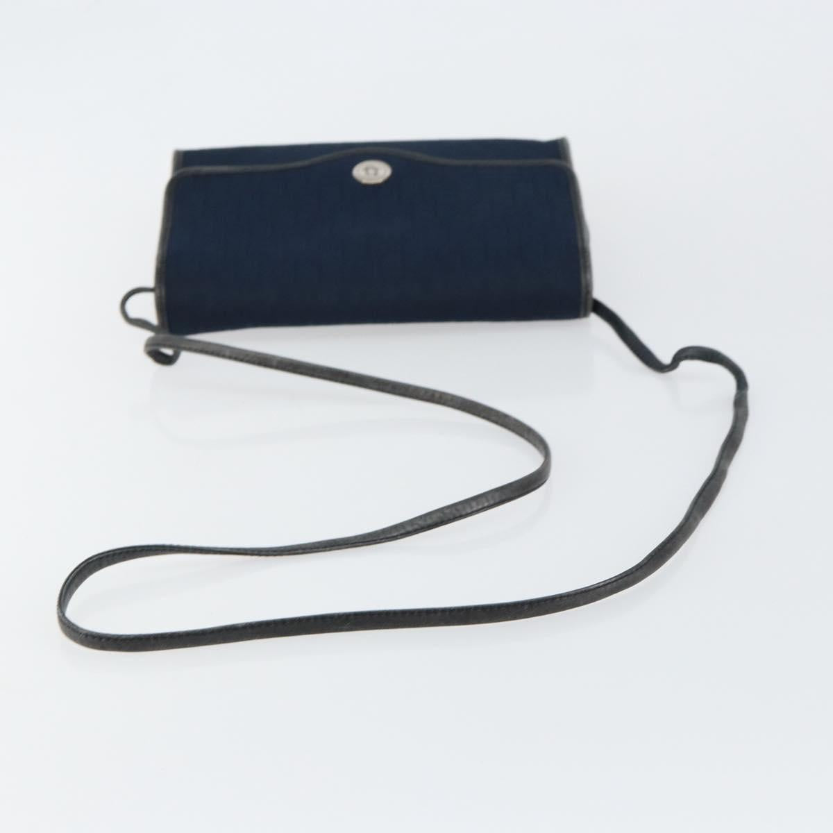 Christian Dior Trotter Canvas Shoulder Bag Navy Gold Auth BA7078