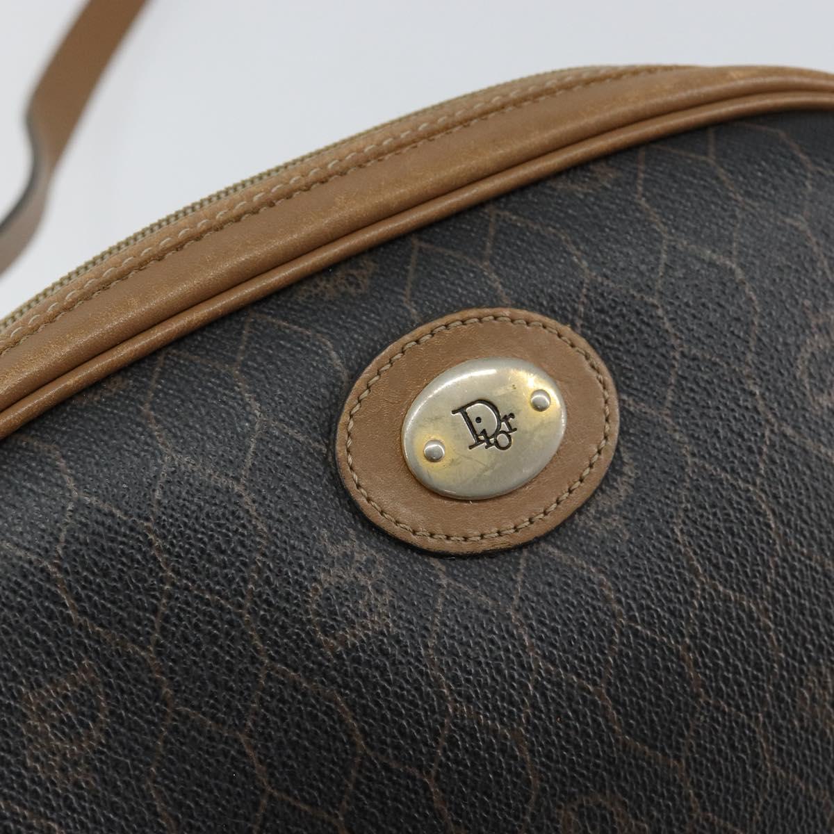 Christian Dior Honeycomb Canvas Shoulder Bag PVC Leather Black Gold Auth BA7079