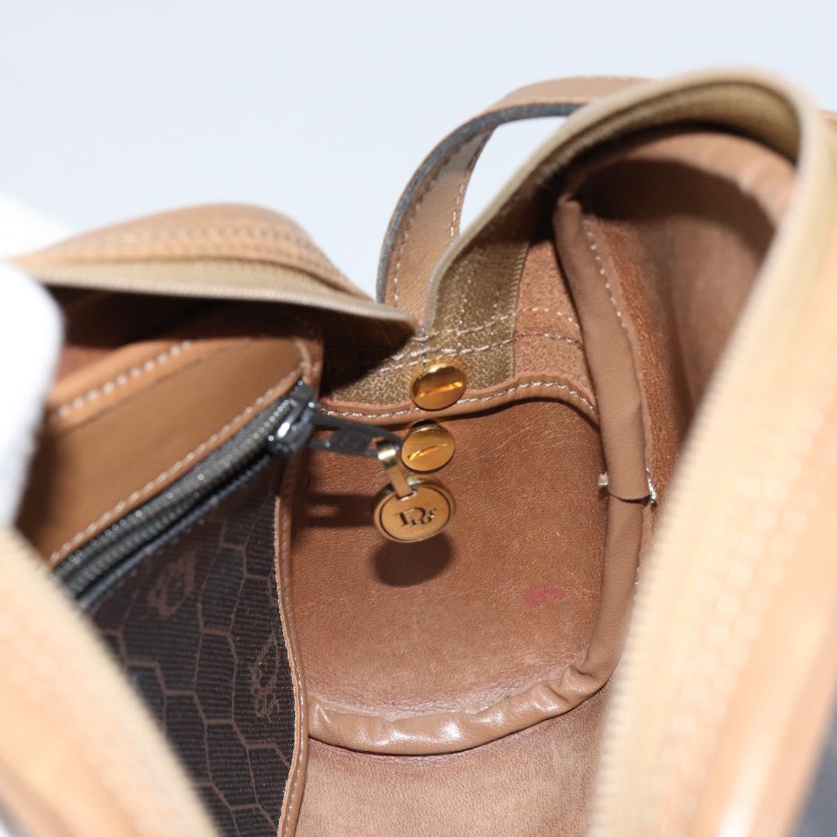 Christian Dior Honeycomb Canvas Shoulder Bag PVC Leather Black Gold Auth BA7079