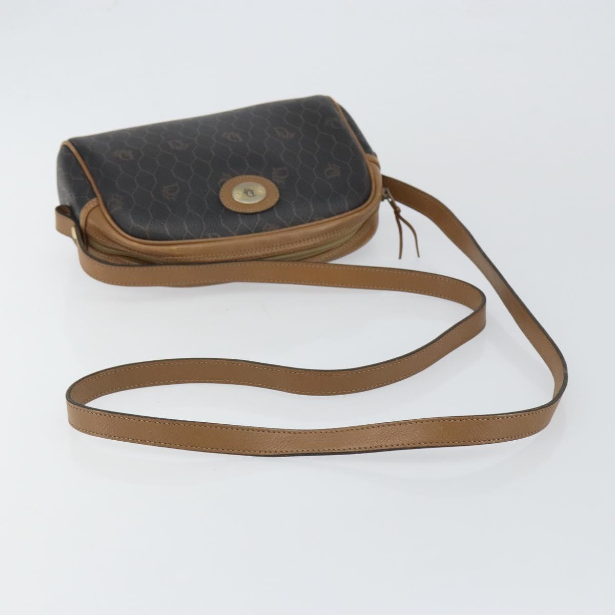 Christian Dior Honeycomb Canvas Shoulder Bag PVC Leather Black Gold Auth BA7079