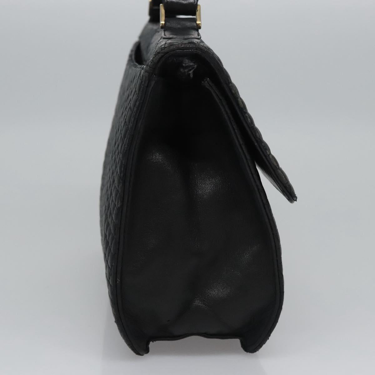 BALLY Quilted Hand Bag Leather Black Auth BA708