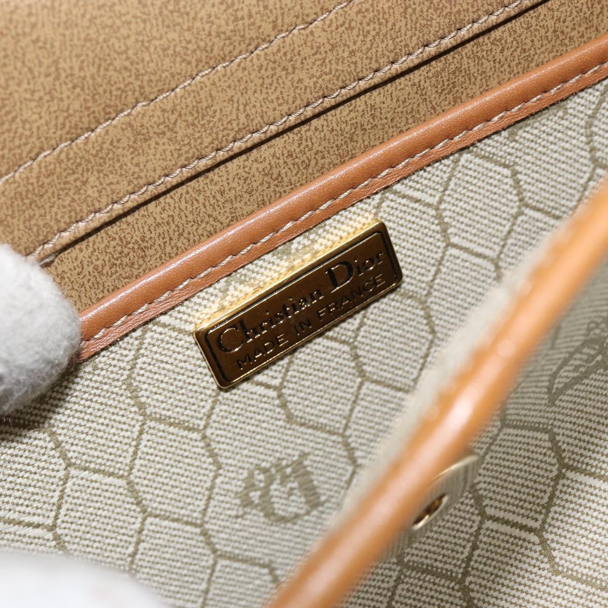 Christian Dior Honeycomb Canvas Shoulder Bag PVC Leather Beige Gold Auth BA7080