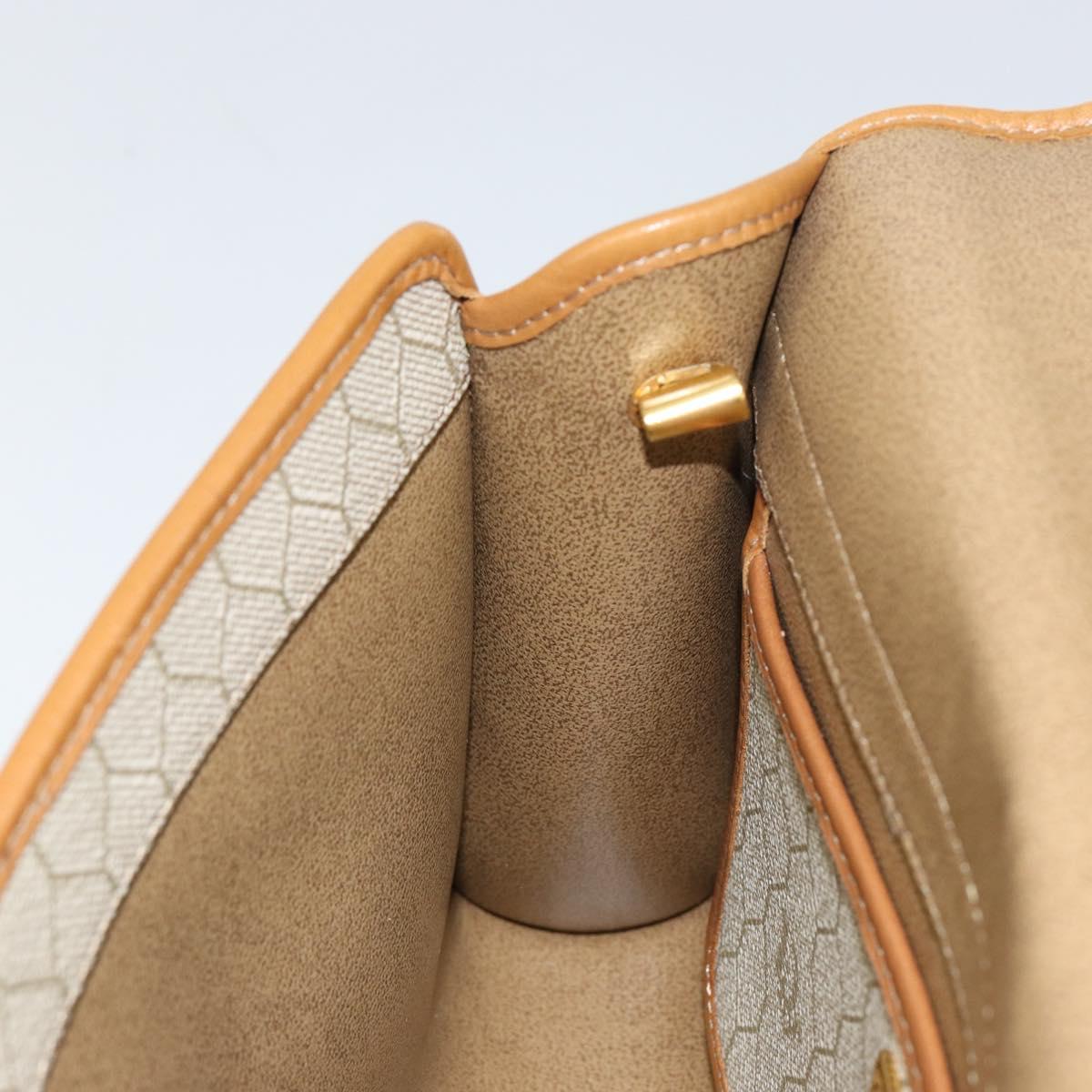 Christian Dior Honeycomb Canvas Shoulder Bag PVC Leather Beige Gold Auth BA7080