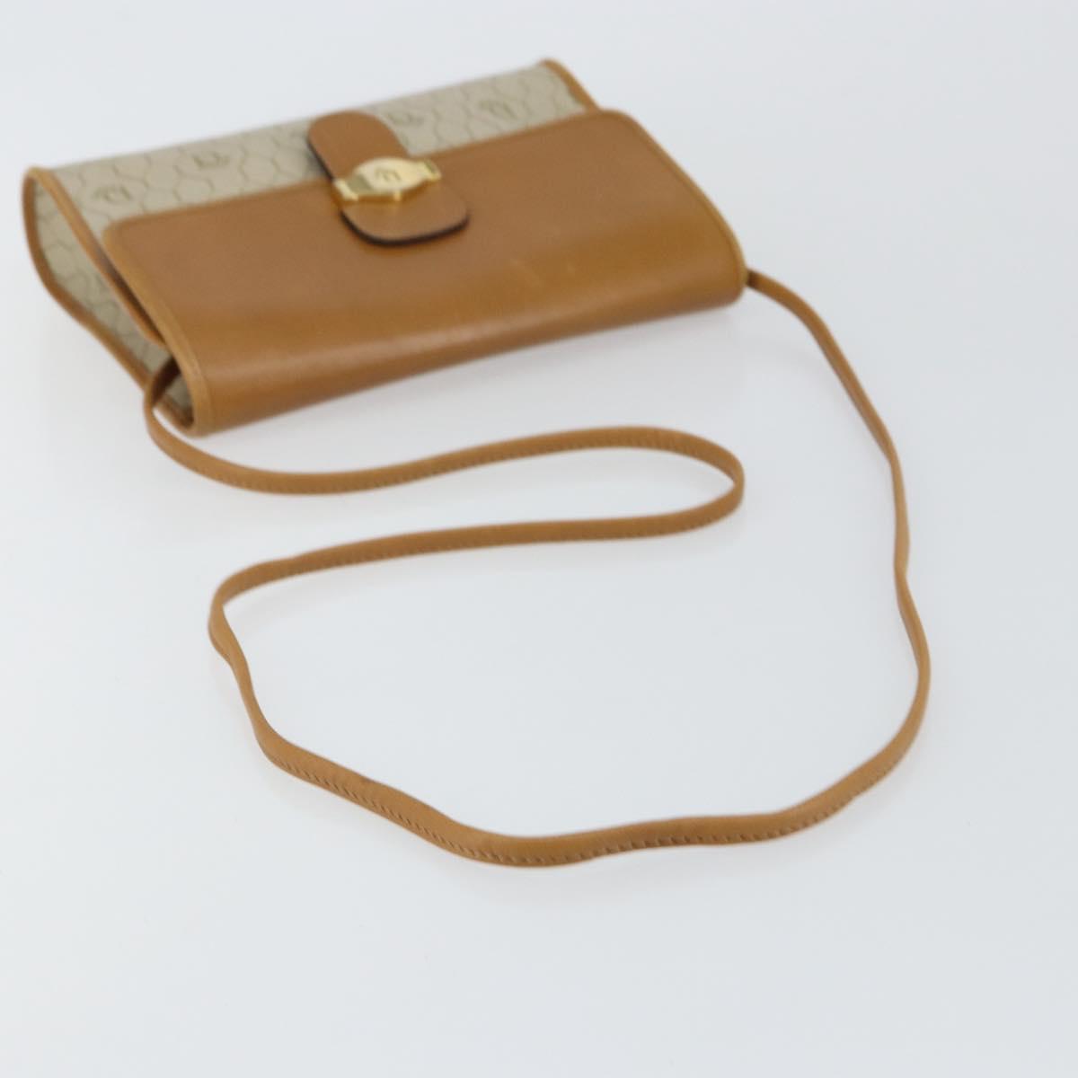 Christian Dior Honeycomb Canvas Shoulder Bag PVC Leather Beige Gold Auth BA7080