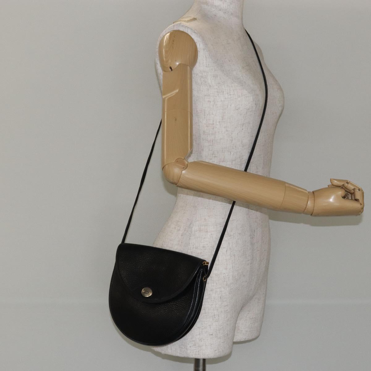 Christian Dior Shoulder Bag Leather Black Gold Auth BA7081