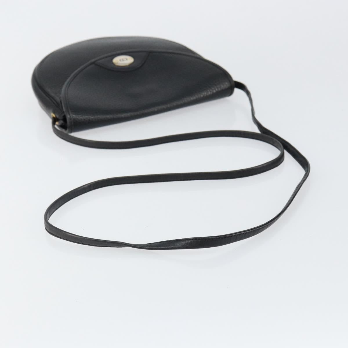 Christian Dior Shoulder Bag Leather Black Gold Auth BA7081