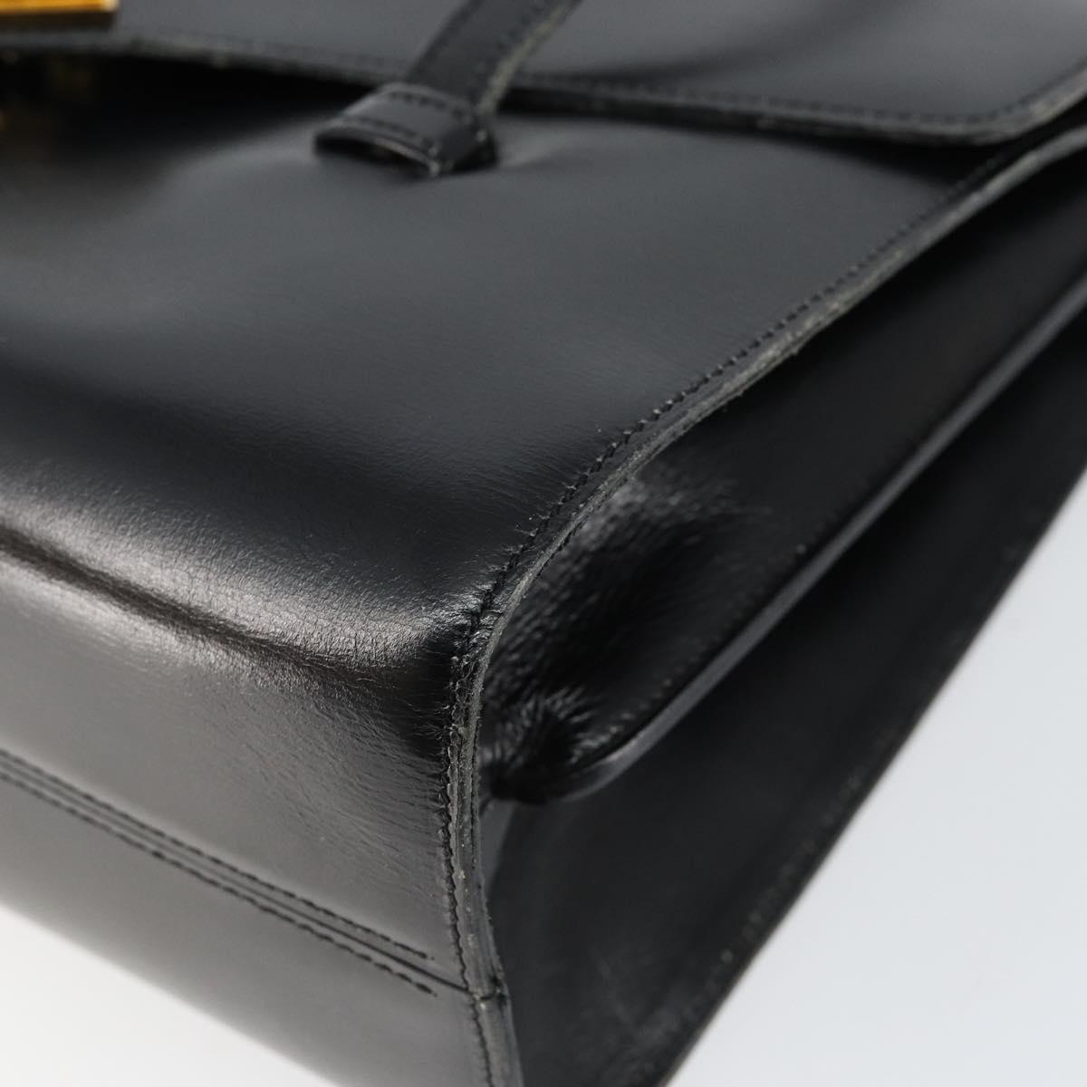 Christian Dior Shoulder Bag Leather Black Gold Auth BA7082