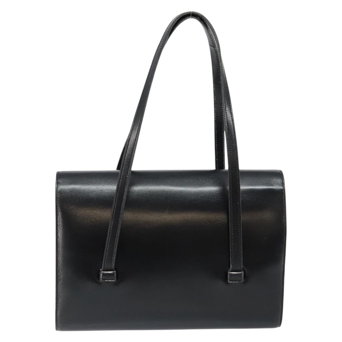 Christian Dior Shoulder Bag Leather Black Gold Auth BA7082