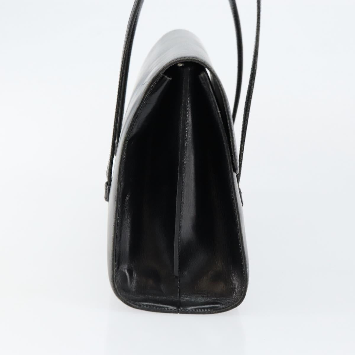 Christian Dior Shoulder Bag Leather Black Gold Auth BA7082