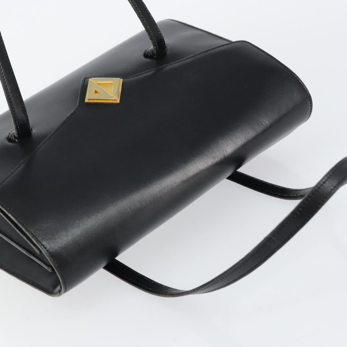 Christian Dior Shoulder Bag Leather Black Gold Auth BA7082