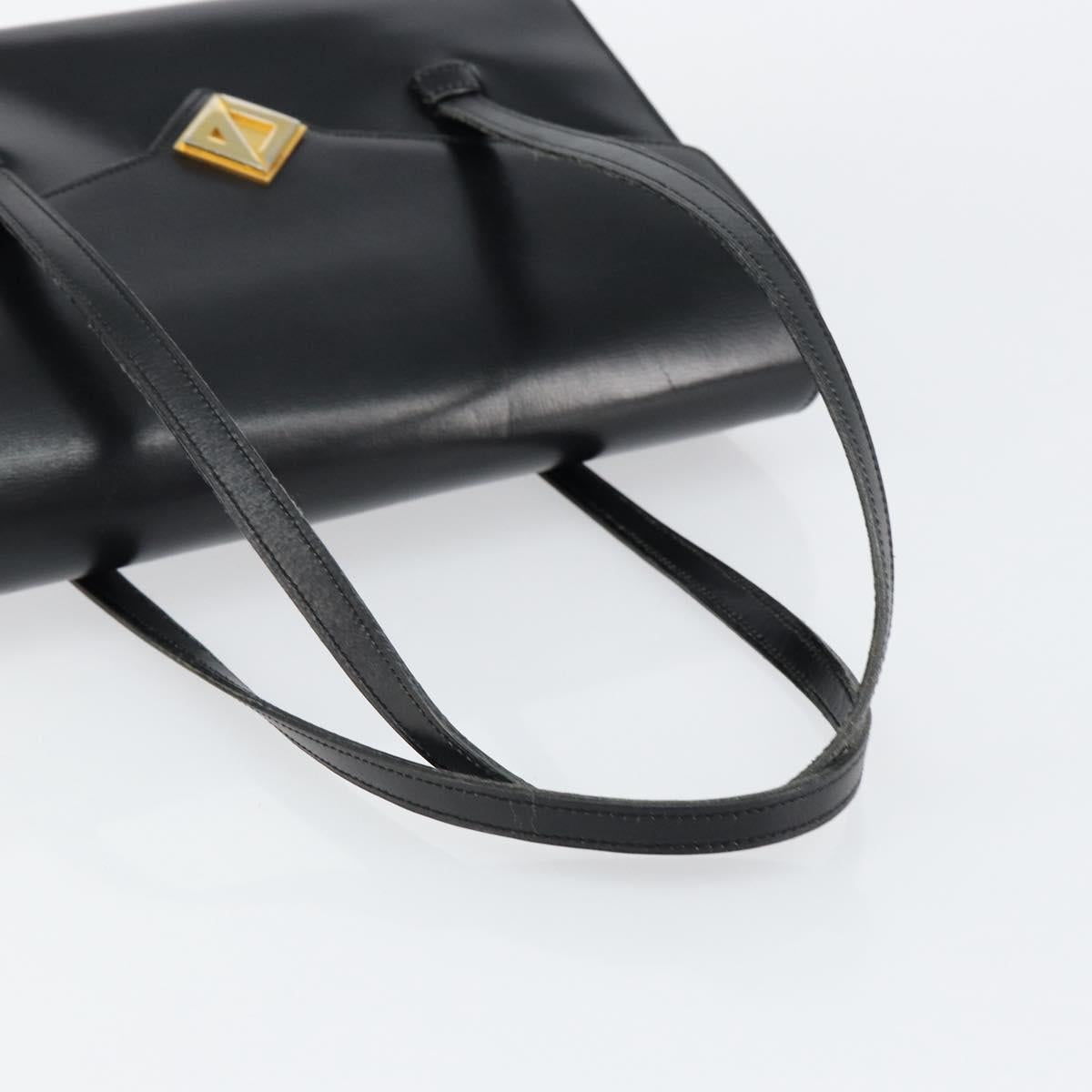 Christian Dior Shoulder Bag Leather Black Gold Auth BA7082