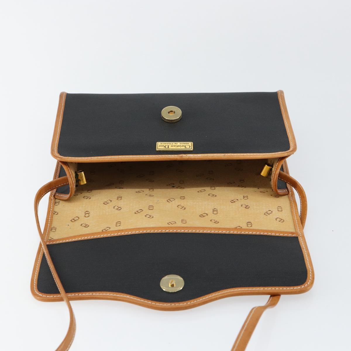 Christian Dior Shoulder Bag Leather Black Gold Auth BA7084