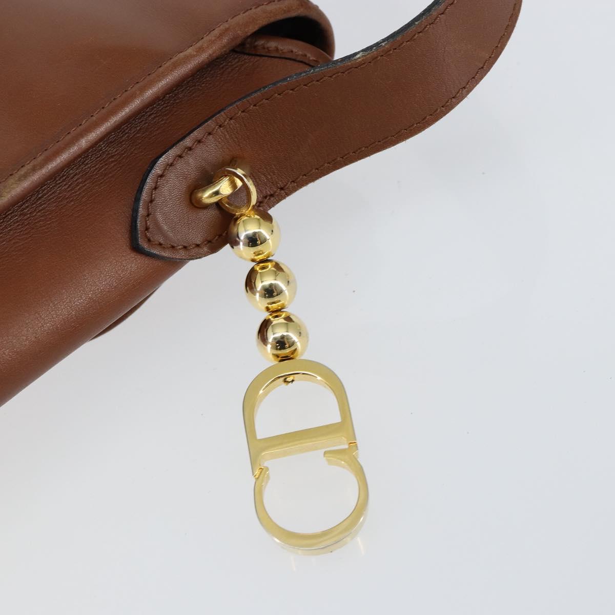 Christian Dior Shoulder Bag Leather Brown Gold Auth BA7085