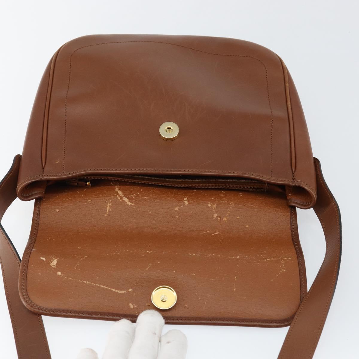 Christian Dior Shoulder Bag Leather Brown Gold Auth BA7085