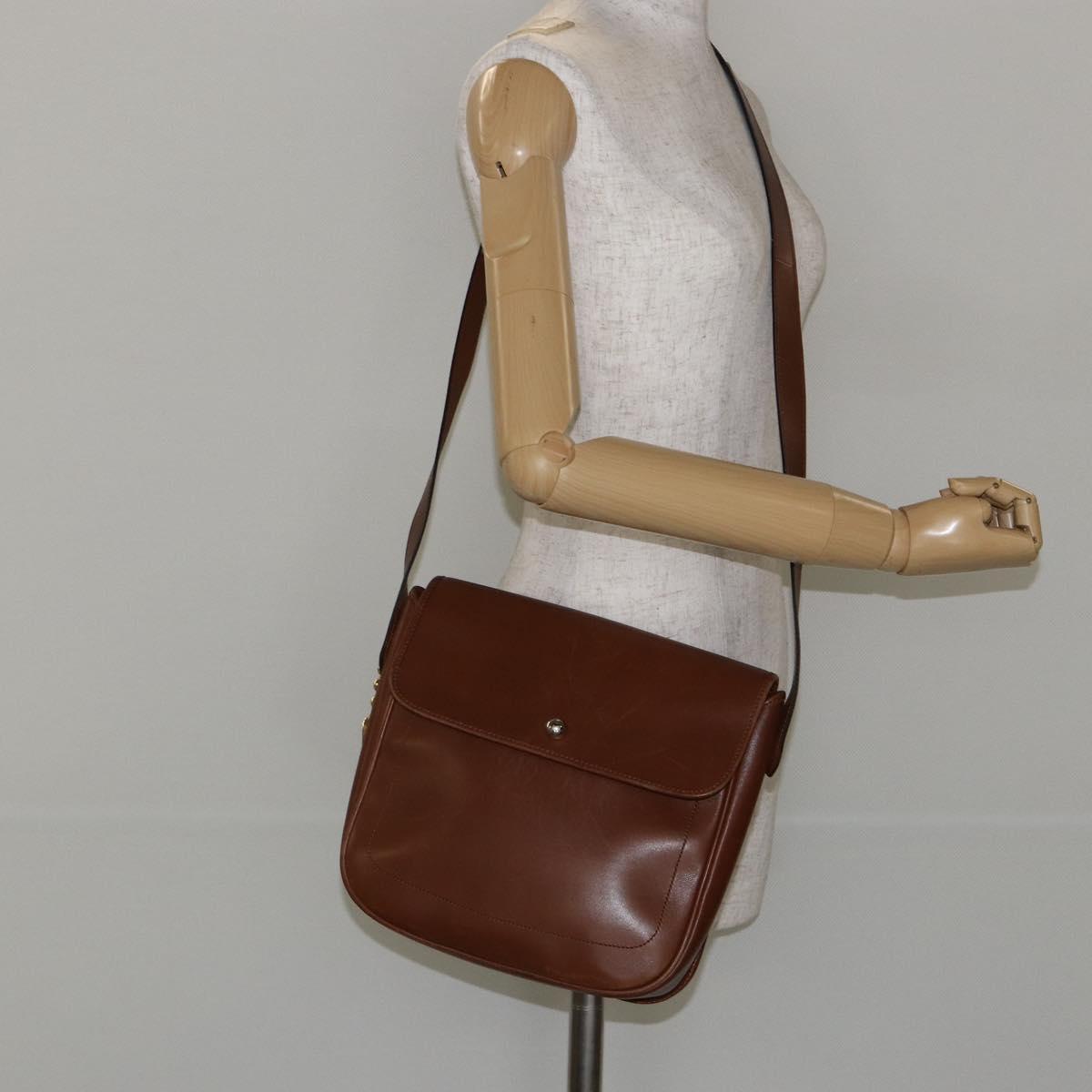 Christian Dior Shoulder Bag Leather Brown Gold Auth BA7085