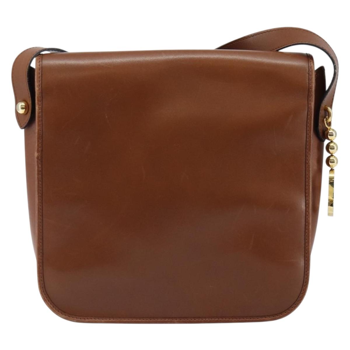 Christian Dior Shoulder Bag Leather Brown Gold Auth BA7085