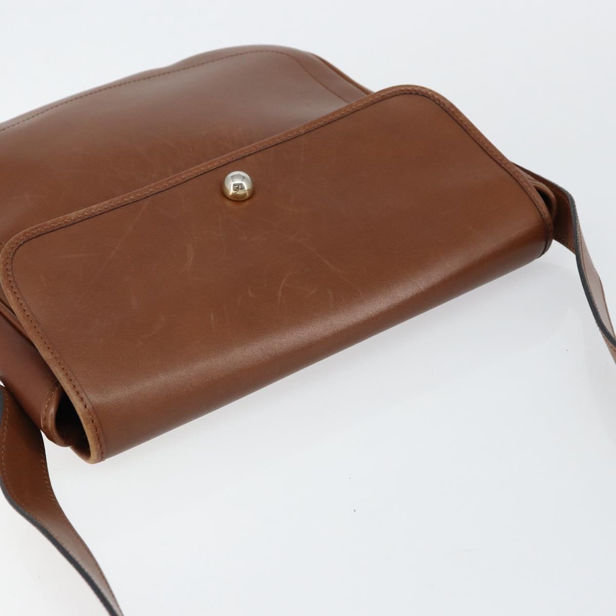 Christian Dior Shoulder Bag Leather Brown Gold Auth BA7085