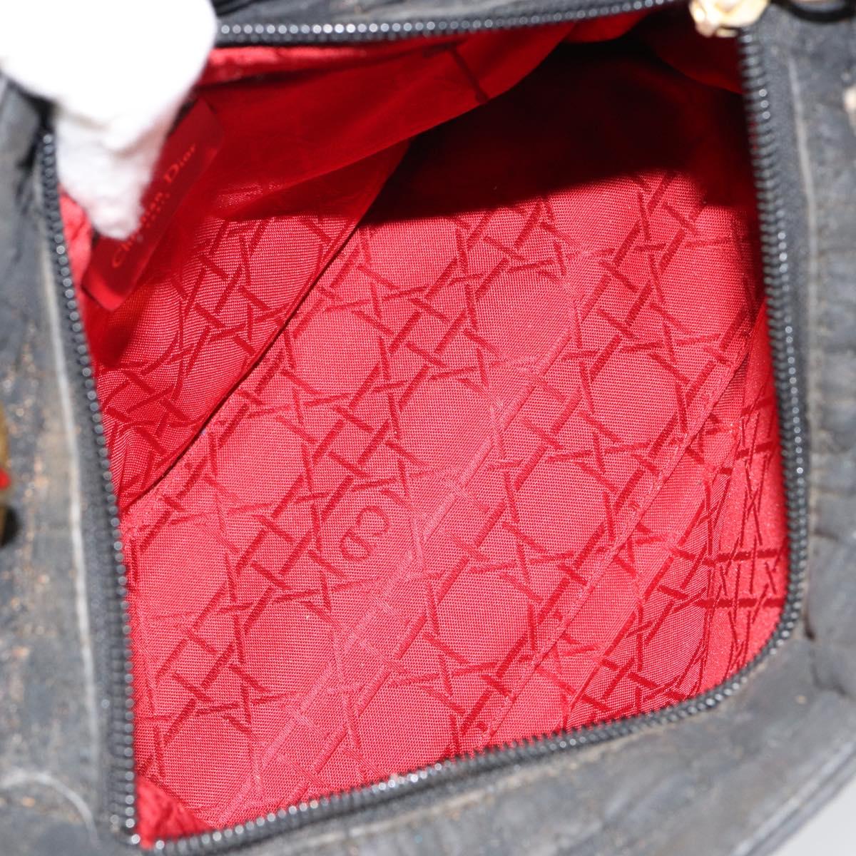 Christian Dior Lady Dior Canage Hand Bag Nylon Black Gold Auth BA7086