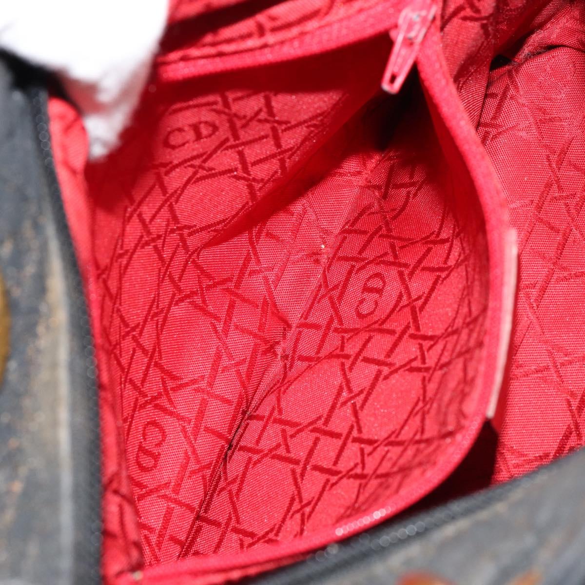 Christian Dior Lady Dior Canage Hand Bag Nylon Black Gold Auth BA7086