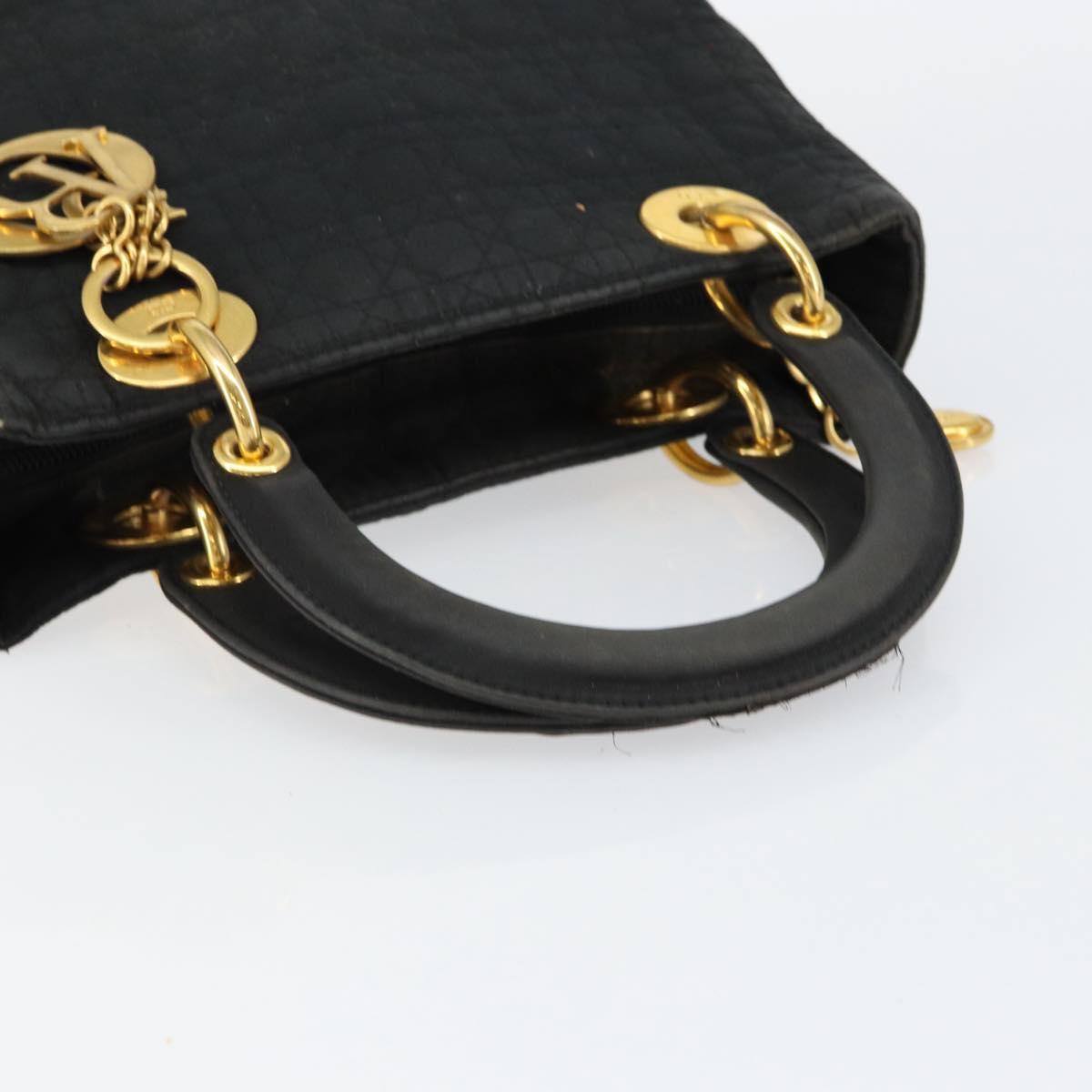 Christian Dior Lady Dior Canage Hand Bag Nylon Black Gold Auth BA7086