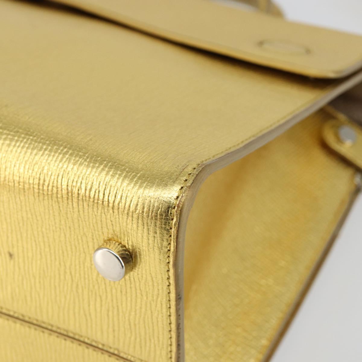 Christian Dior Hand Bag Leather 2way Gold Silver Auth BA7088