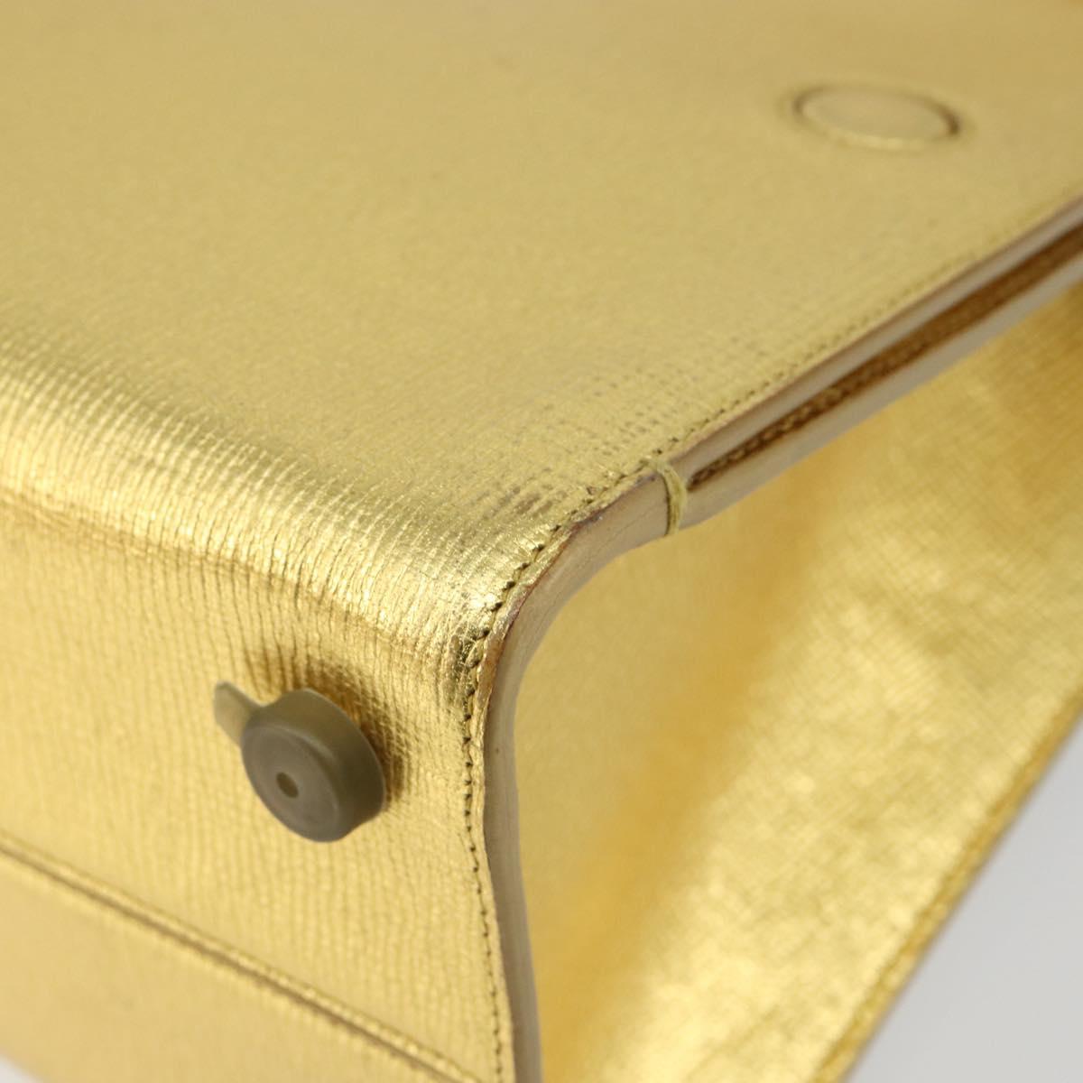 Christian Dior Hand Bag Leather 2way Gold Silver Auth BA7088