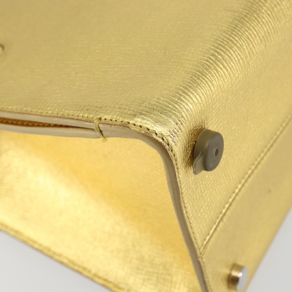 Christian Dior Hand Bag Leather 2way Gold Silver Auth BA7088