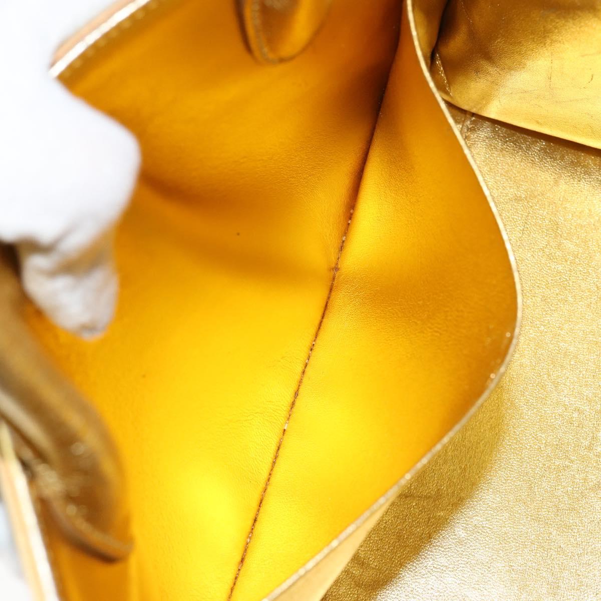 Christian Dior Hand Bag Leather 2way Gold Silver Auth BA7088