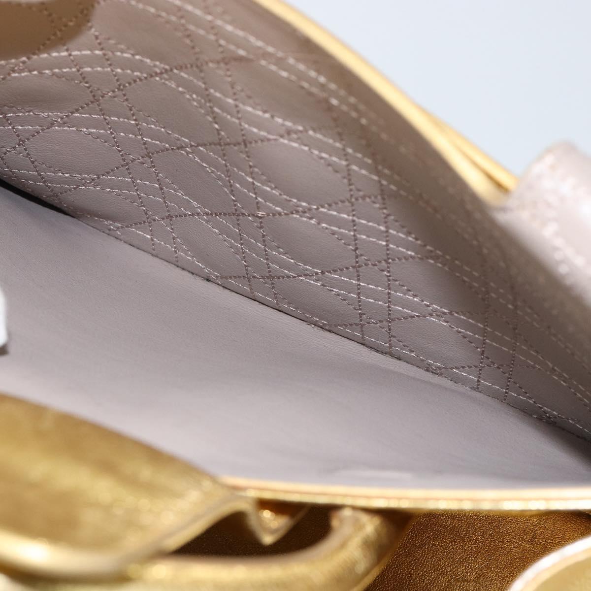 Christian Dior Hand Bag Leather 2way Gold Silver Auth BA7088