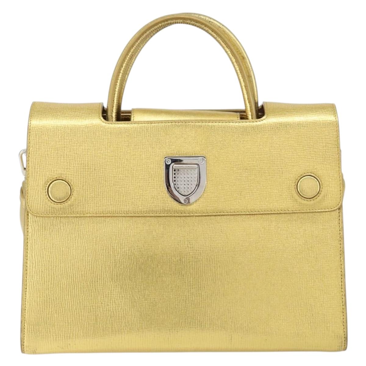 Christian Dior Hand Bag Leather 2way Gold Silver Auth BA7088