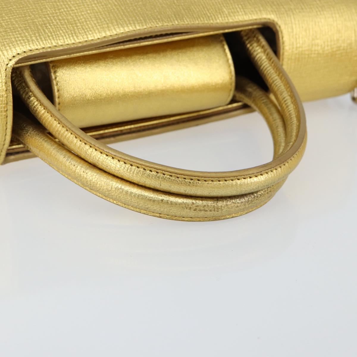 Christian Dior Hand Bag Leather 2way Gold Silver Auth BA7088