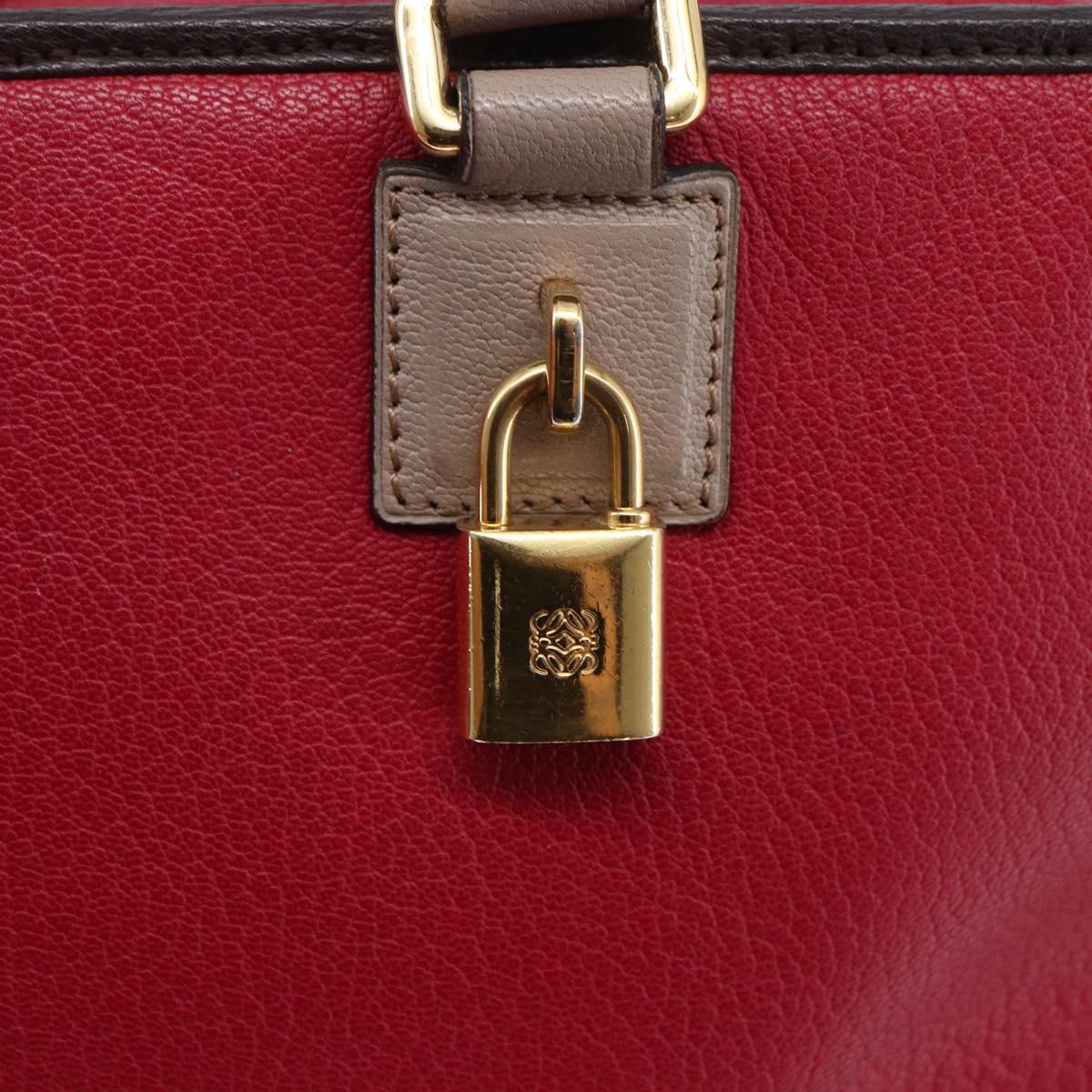 LOEWE Anagram Amazona 36 Hand Bag Leather Red Gold Auth BA7089