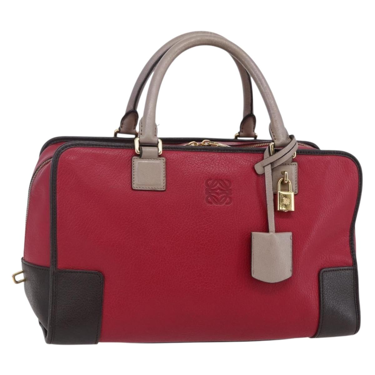 LOEWE Anagram Amazona 36 Hand Bag Leather Red Gold Auth BA7089