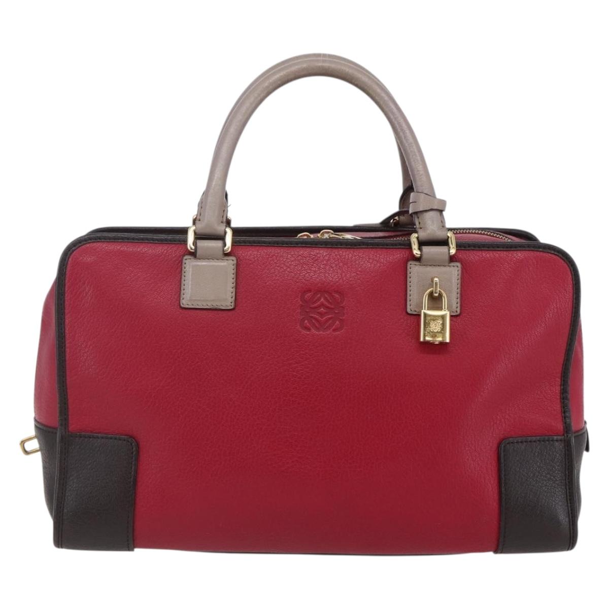 LOEWE Anagram Amazona 36 Hand Bag Leather Red Gold Auth BA7089