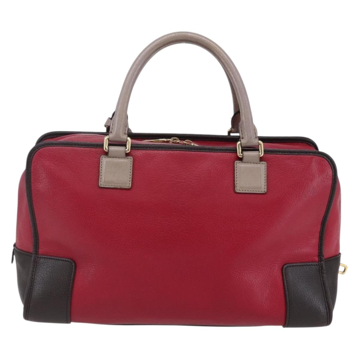 LOEWE Anagram Amazona 36 Hand Bag Leather Red Gold Auth BA7089