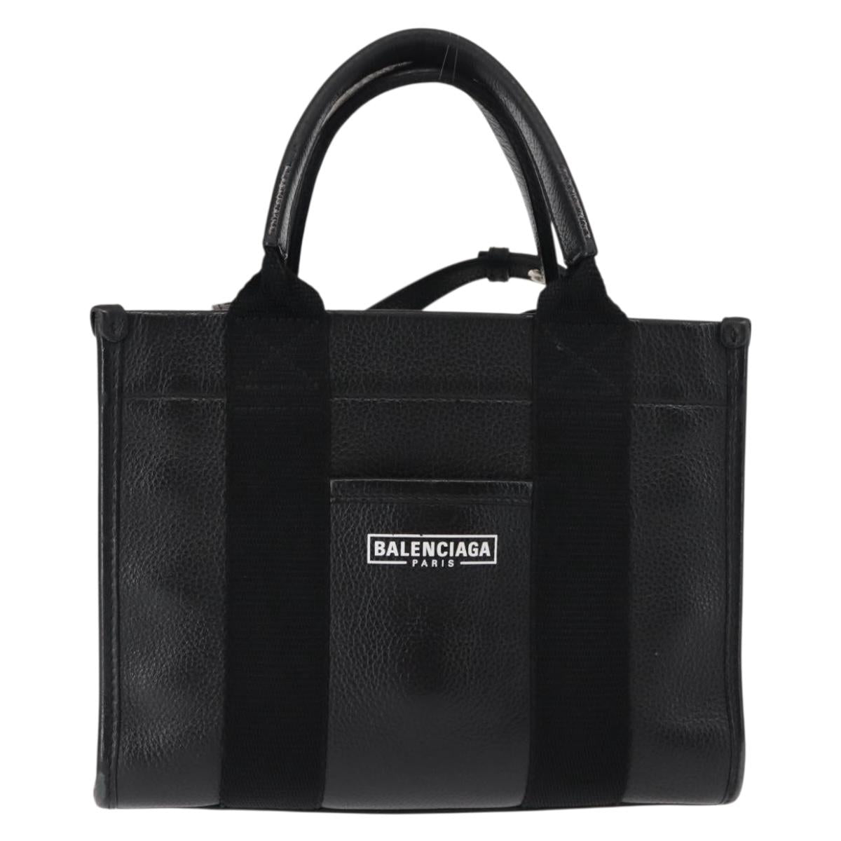 BALENCIAGA Hand Bag Leather 2way Black Silver Auth BA7090