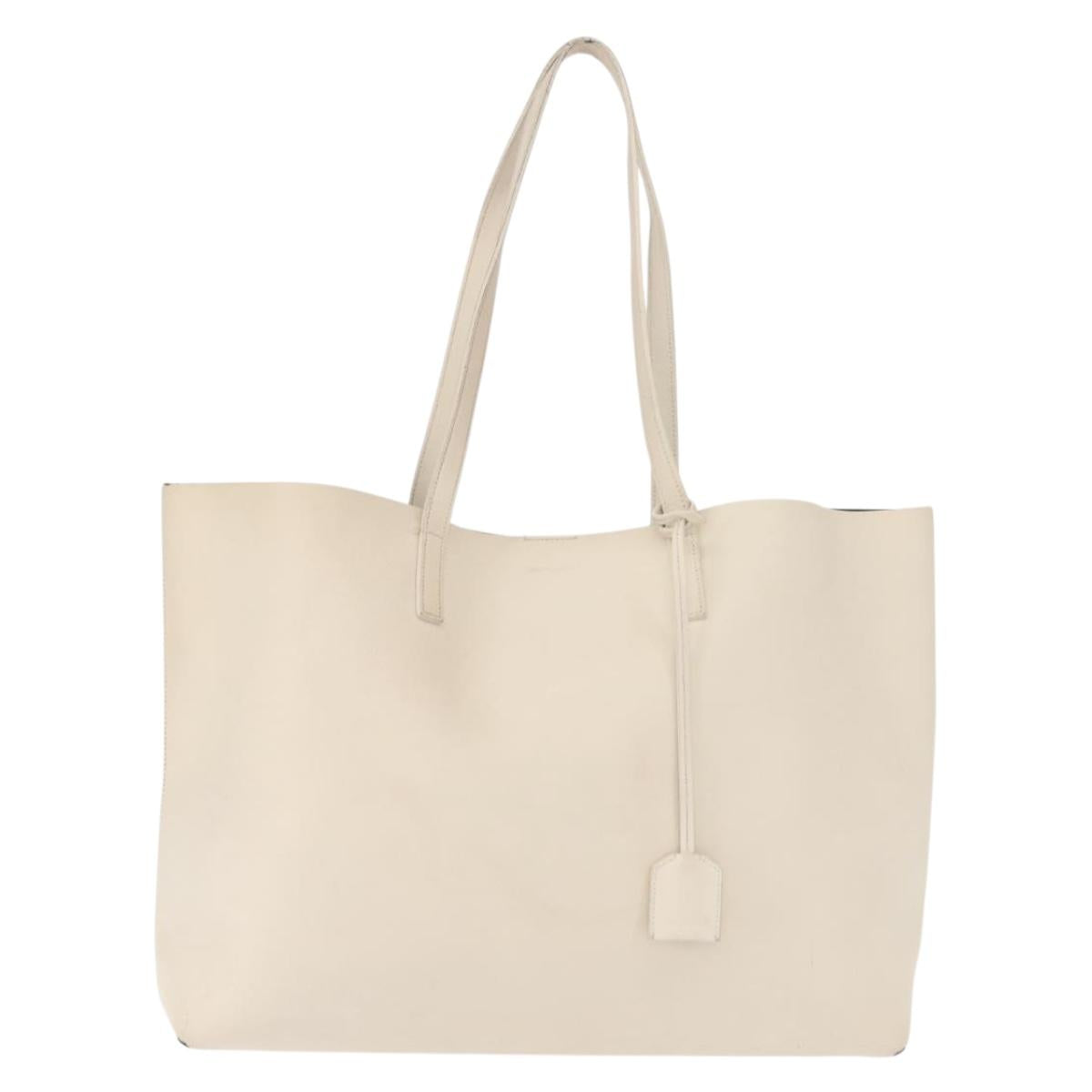 SAINT LAURENT Tote Bag Leather White Gold Auth BA7093