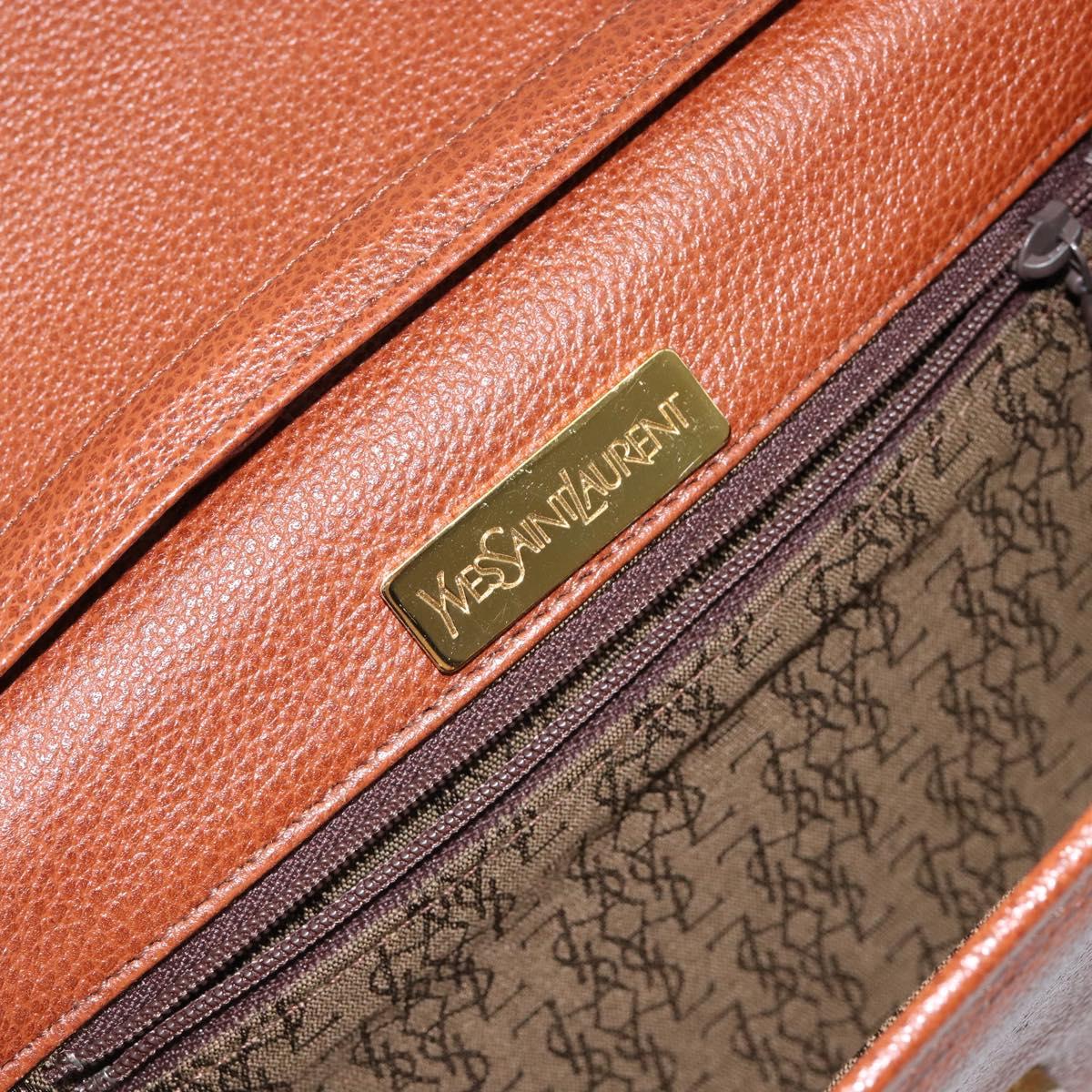 SAINT LAURENT Shoulder Bag Leather Brown Gold Auth BA7094
