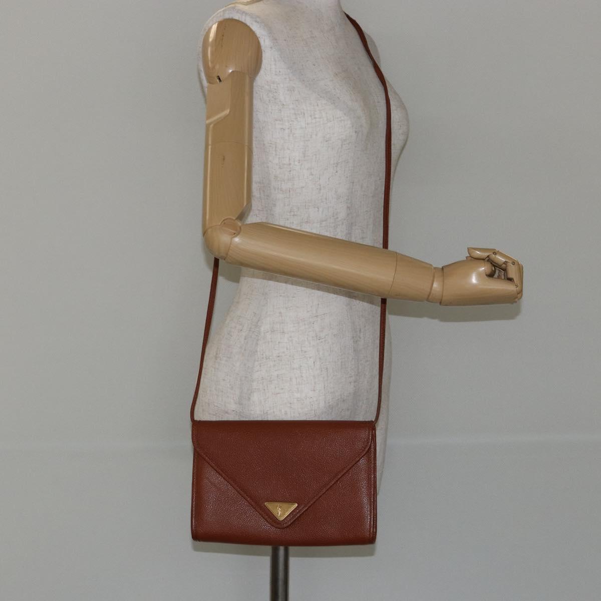 SAINT LAURENT Shoulder Bag Leather Brown Gold Auth BA7094