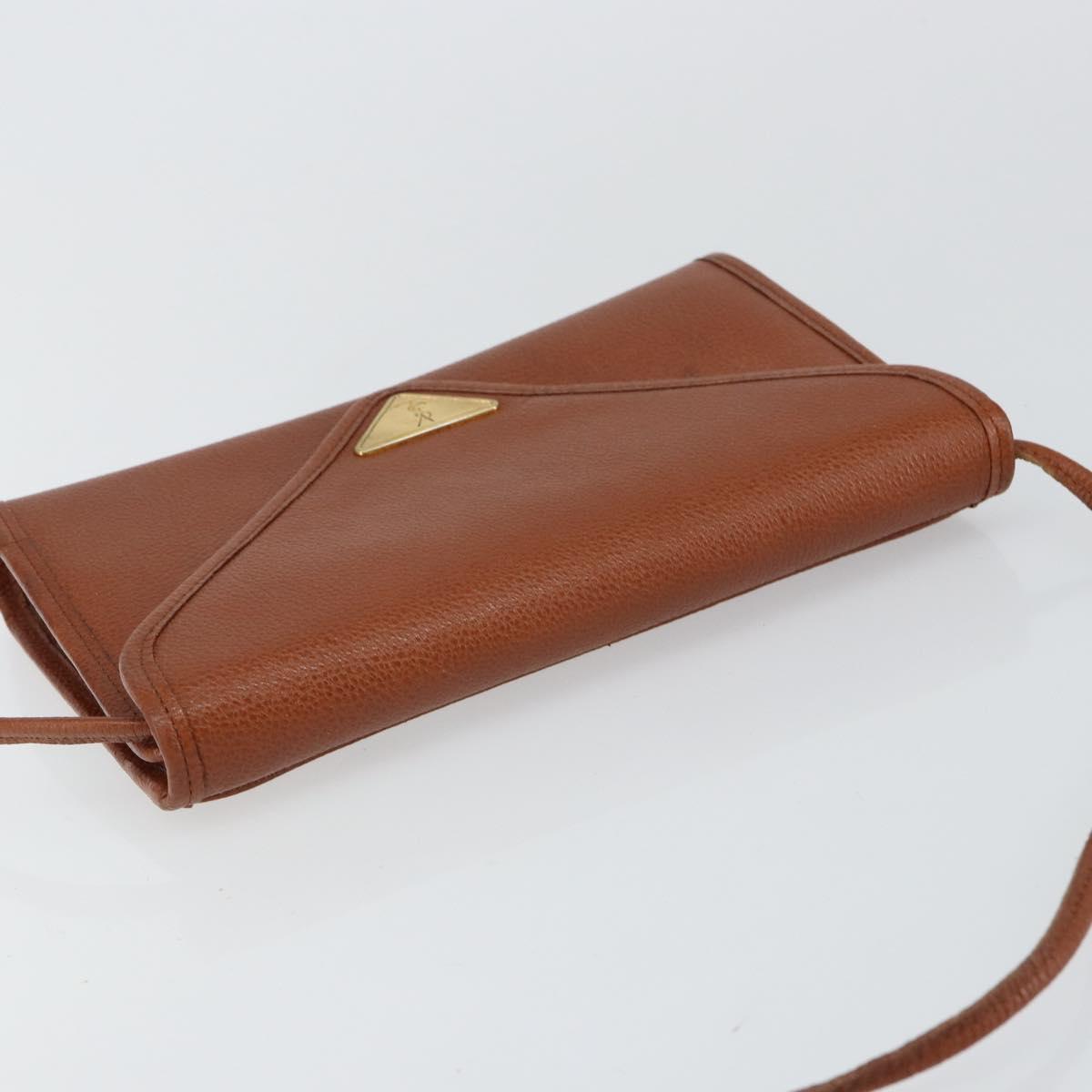 SAINT LAURENT Shoulder Bag Leather Brown Gold Auth BA7094