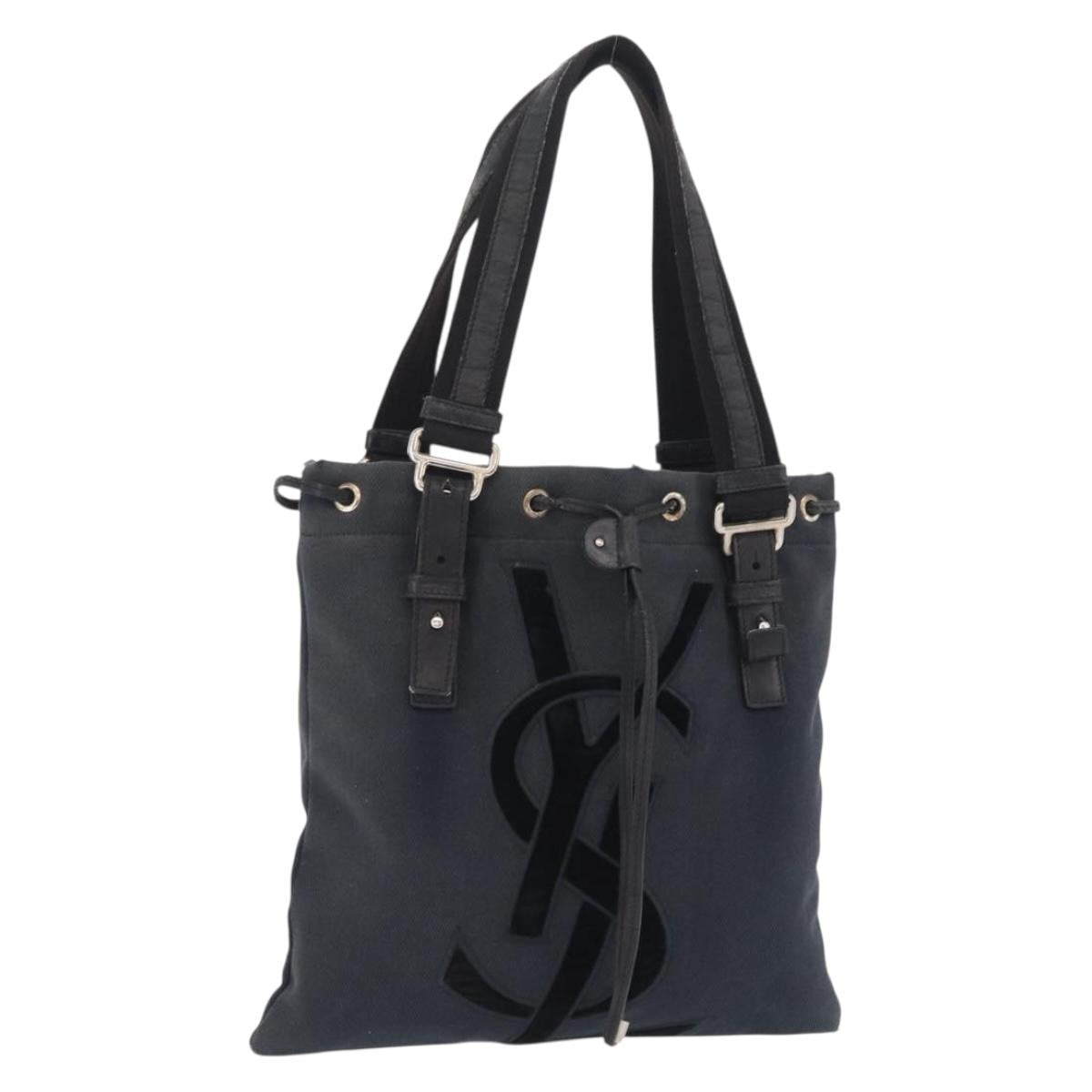 SAINT LAURENT Kahala Tote Bag Canvas Black Silver 123435 Auth BA7095
